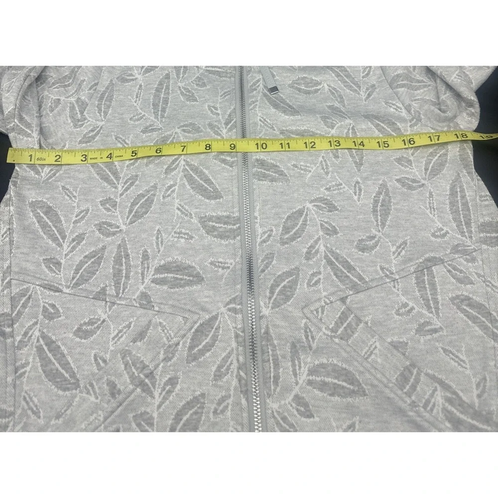 Soft Surroundings GRAY Floral Jacquard Full Zip Hooded‎ Jacket Sz Petite XS